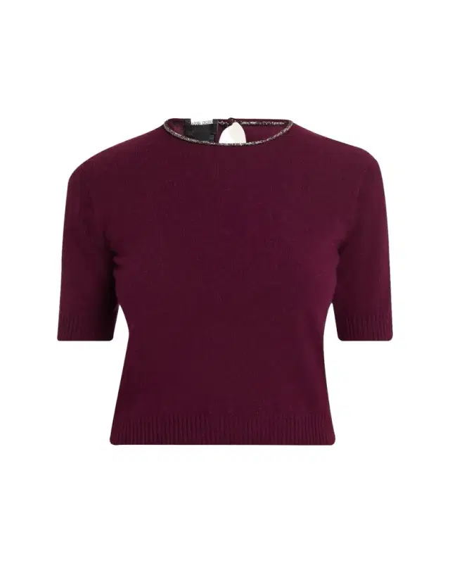 Giorgio Armani Embellished Short-Sleeve Cashmere Crewneck Sweater