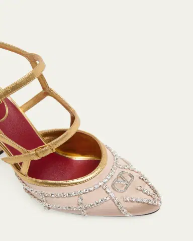 Valentino Garavani 100mm VLogo Embellished Satin and Metallic Leather Pumps | Thumbnail 5 Valentino Garavani 100mm VLogo Embellished Satin and Metallic Leather Pumps | Thumbnail 5