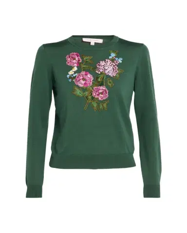Carolina Herrera Floral Embroidered Silk-Cotton Crewneck Sweater | Thumbnail 1