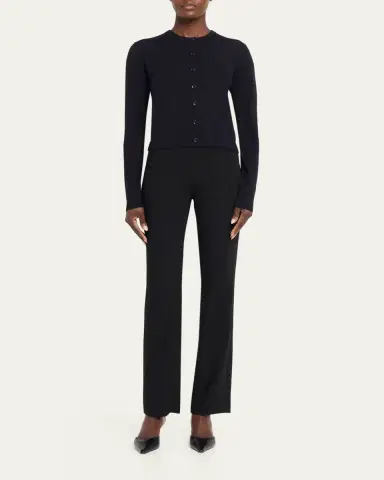 Jason Wu Collection Merino Wool Crewneck Cardigan With Satin Panel | Thumbnail 2 Jason Wu Collection Merino Wool Crewneck Cardigan With Satin Panel | Thumbnail 2