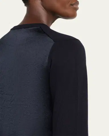 Jason Wu Collection Merino Wool Crewneck Cardigan With Satin Panel | Thumbnail 5 Jason Wu Collection Merino Wool Crewneck Cardigan With Satin Panel | Thumbnail 5