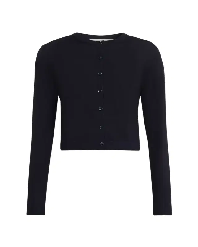 Merino Wool Crewneck Cardigan With Satin Panel