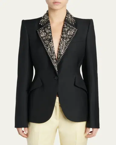 Alexander McQueen Beaded Lapel Single-Breasted Jacket | Thumbnail 4 Alexander McQueen Beaded Lapel Single-Breasted Jacket | Thumbnail 4