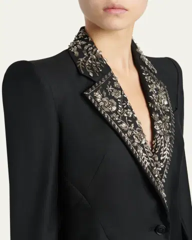 Alexander McQueen Beaded Lapel Single-Breasted Jacket | Thumbnail 5 Alexander McQueen Beaded Lapel Single-Breasted Jacket | Thumbnail 5