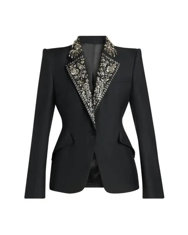 Beaded Lapel Single-Breasted Jacket