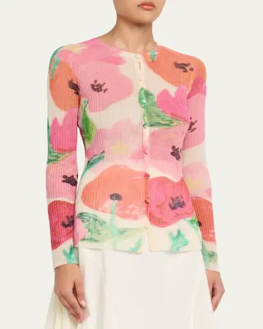 Lafayette 148 New York Floral-Print Rib Knit Cardigan | Thumbnail 4 Lafayette 148 New York Floral-Print Rib Knit Cardigan | Thumbnail 4
