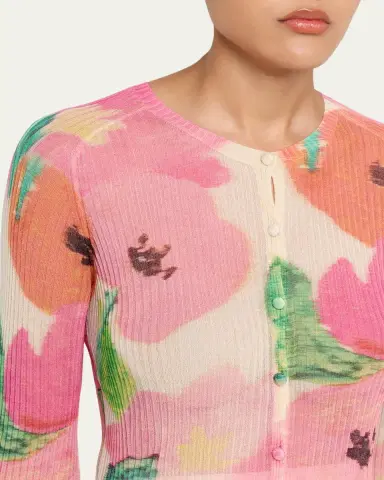 Lafayette 148 New York Floral-Print Rib Knit Cardigan | Thumbnail 5 Lafayette 148 New York Floral-Print Rib Knit Cardigan | Thumbnail 5