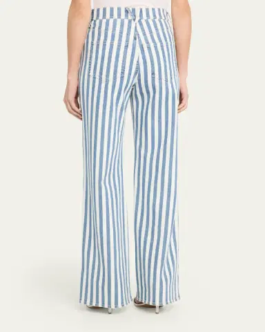 Veronica Beard Taylor High-Rise Wide-Leg Striped Jeans | Thumbnail 3