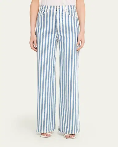 Veronica Beard Taylor High-Rise Wide-Leg Striped Jeans | Thumbnail 4