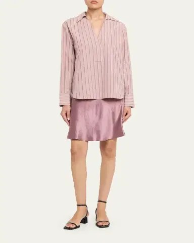 Vince Pinstripe Long-Sleeve Popover Shirt | Thumbnail 2