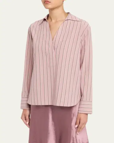 Vince Pinstripe Long-Sleeve Popover Shirt | Thumbnail 4