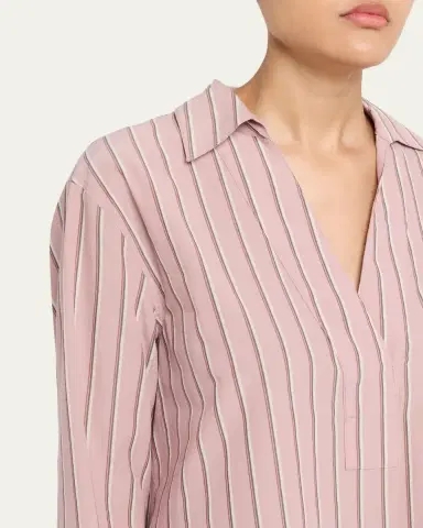 Vince Pinstripe Long-Sleeve Popover Shirt | Thumbnail 5