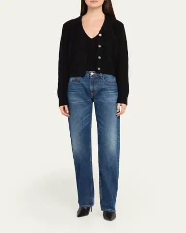 Brandon Maxwell Beau Buckle-Waist Straight-Leg Jeans | Thumbnail 2