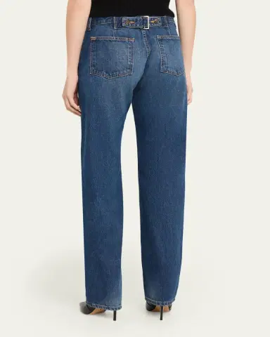 Brandon Maxwell Beau Buckle-Waist Straight-Leg Jeans | Thumbnail 3