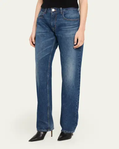 Brandon Maxwell Beau Buckle-Waist Straight-Leg Jeans | Thumbnail 4