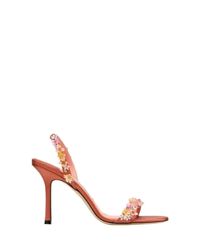 Jimmy Choo 0mm Jenn Flower-Embellished Satin Sandals