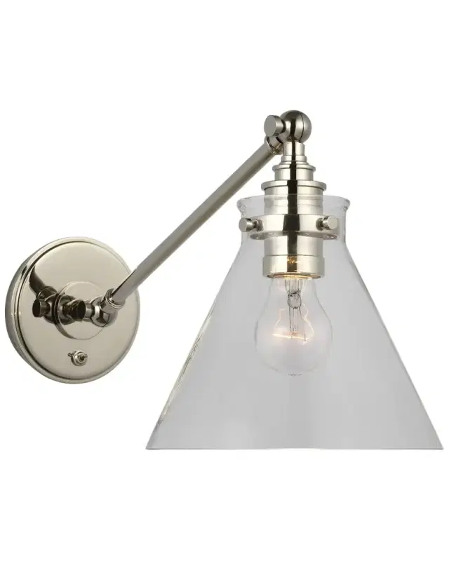 Visual Comfort Signature Parkington Single Library Wall Light In Antique-Burnished Brass With Clear Glass By Chapman & Myers