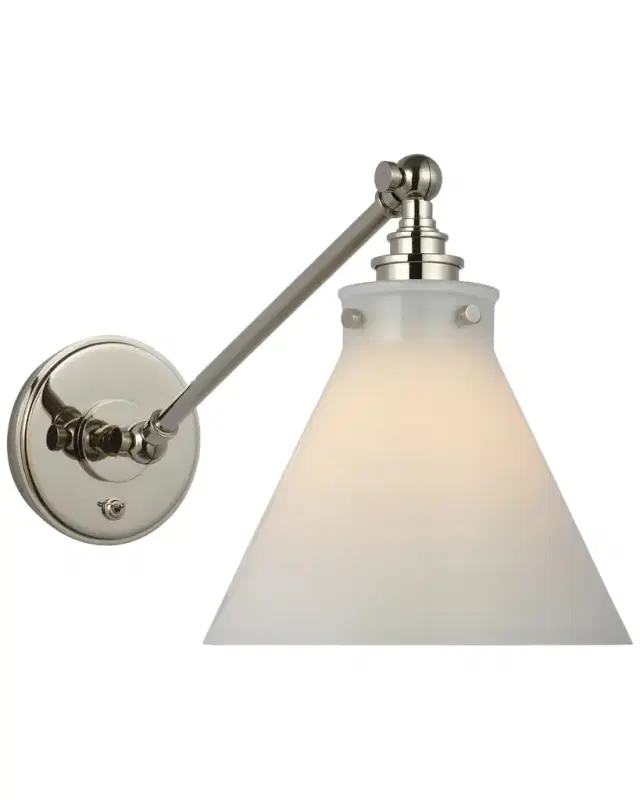 Visual Comfort Signature Parkington Single Library Wall Light In Antique-Burnished Brass With White Glass By Chapman & Myers