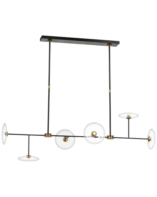 Visual Comfort Signature Calvino Large Linear Chandelier In Aged Iron And Hand-Rubbed Antique Brass With Clear Glass By Ian K. Fowler