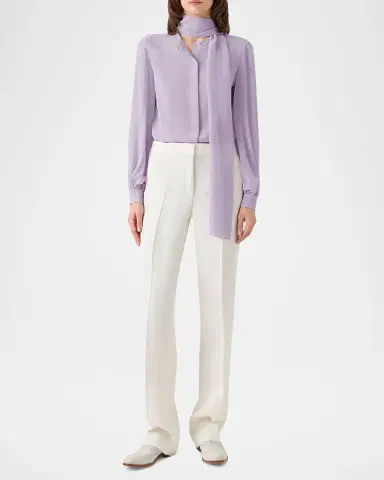 Akris Tie-Neck Silk Georgette Blouse | Thumbnail 2 Akris Tie-Neck Silk Georgette Blouse | Thumbnail 2