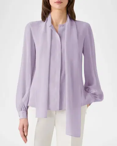 Akris Tie-Neck Silk Georgette Blouse | Thumbnail 4 Akris Tie-Neck Silk Georgette Blouse | Thumbnail 4