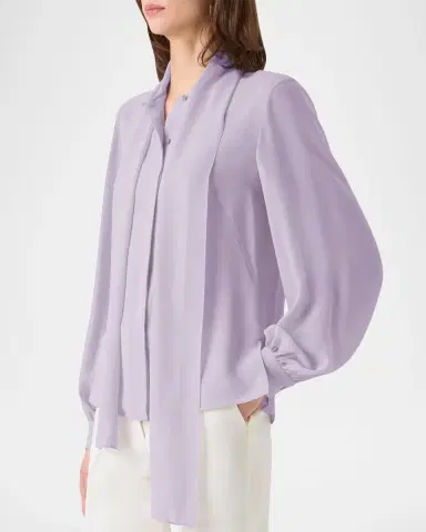 Akris Tie-Neck Silk Georgette Blouse | Thumbnail 6 Akris Tie-Neck Silk Georgette Blouse | Thumbnail 6