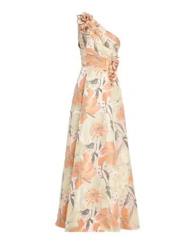 Aidan Mattox Pleated One-Shoulder Floral Jacquard Gown | Thumbnail 1