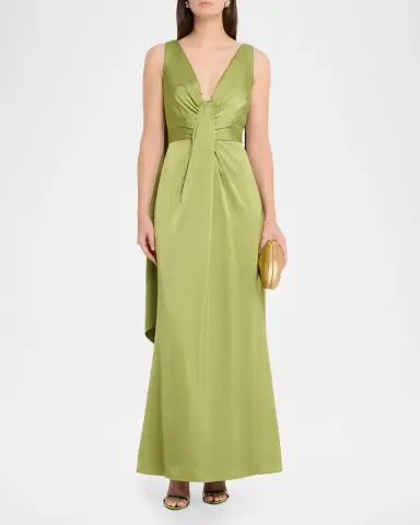 Aidan Mattox Draped Plunging Crepe Back Satin Gown | Thumbnail 2