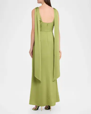 Aidan Mattox Draped Plunging Crepe Back Satin Gown | Thumbnail 3