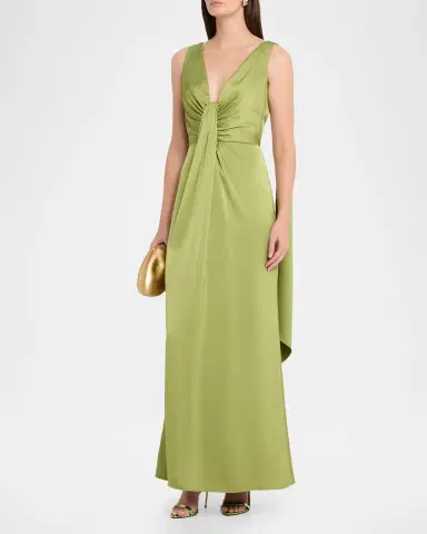 Aidan Mattox Draped Plunging Crepe Back Satin Gown | Thumbnail 4