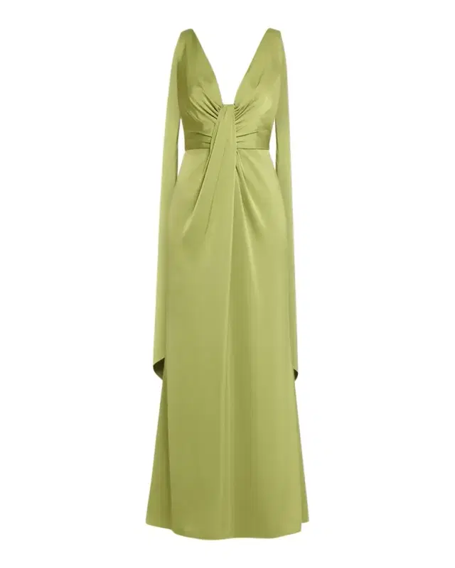 Aidan Mattox Draped Plunging Crepe Back Satin Gown
