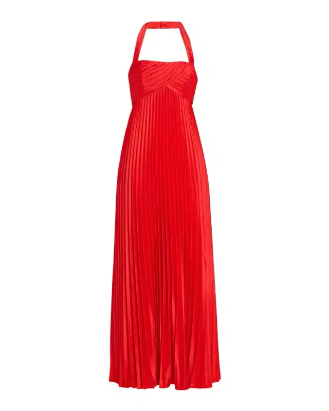 Pleated Stretch Charmeuse Halter Gown