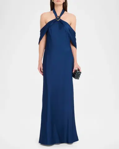 Aidan Mattox Draped Crepe Back Satin Halter Gown | Thumbnail 2 Aidan Mattox Draped Crepe Back Satin Halter Gown | Thumbnail 2