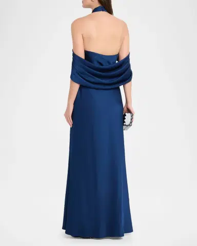 Aidan Mattox Draped Crepe Back Satin Halter Gown | Thumbnail 3 Aidan Mattox Draped Crepe Back Satin Halter Gown | Thumbnail 3