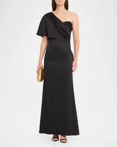 Aidan Mattox Draped One-Shoulder Stretch Mikado Gown | Thumbnail 2