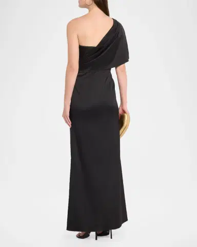 Aidan Mattox Draped One-Shoulder Stretch Mikado Gown | Thumbnail 3