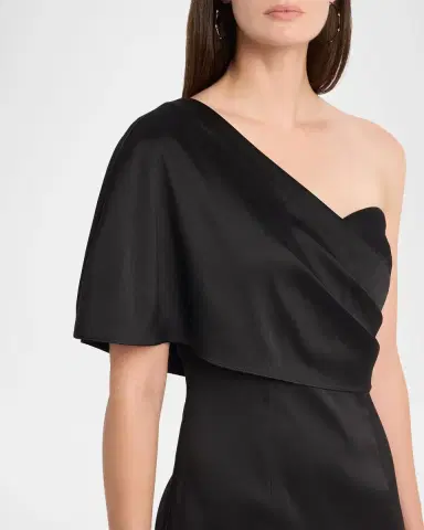 Aidan Mattox Draped One-Shoulder Stretch Mikado Gown | Thumbnail 5