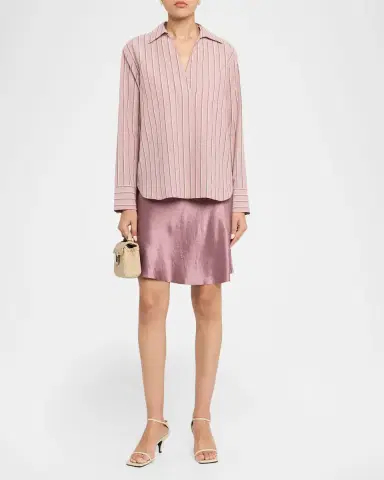 Vince Pinstripe Long-Sleeve Popover Shirt | Thumbnail 2
