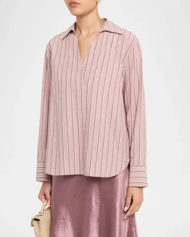 Vince Pinstripe Long-Sleeve Popover Shirt | Thumbnail 4
