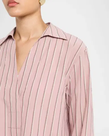 Vince Pinstripe Long-Sleeve Popover Shirt | Thumbnail 5