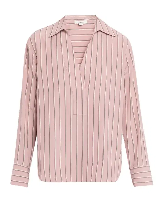 Vince Pinstripe Long-Sleeve Popover Shirt
