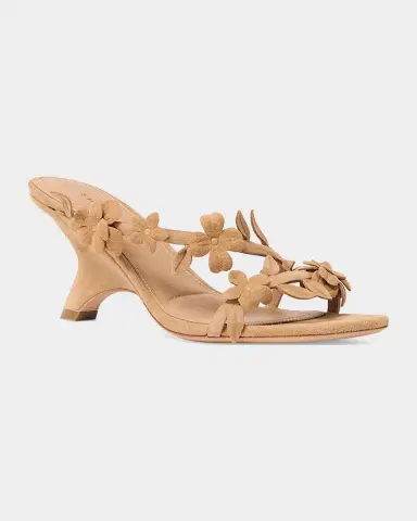 Simkhai Willow Floral Applique Suede Kitten-Heel Sandals | Thumbnail 2