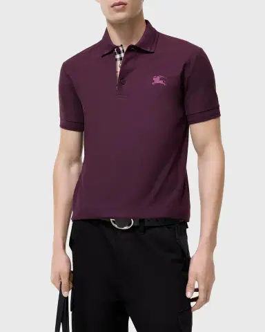Burberry Men's Eddie Check-Placket Cotton Polo Shirt | Thumbnail 2
