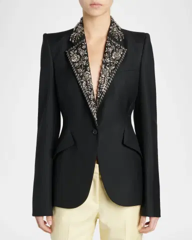 Alexander McQueen Beaded Lapel Single-Breasted Jacket | Thumbnail 4 Alexander McQueen Beaded Lapel Single-Breasted Jacket | Thumbnail 4