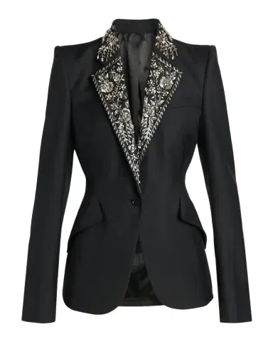 Alexander McQueen Beaded Lapel Single-Breasted Jacket | Thumbnail 1 Alexander McQueen Beaded Lapel Single-Breasted Jacket | Thumbnail 1