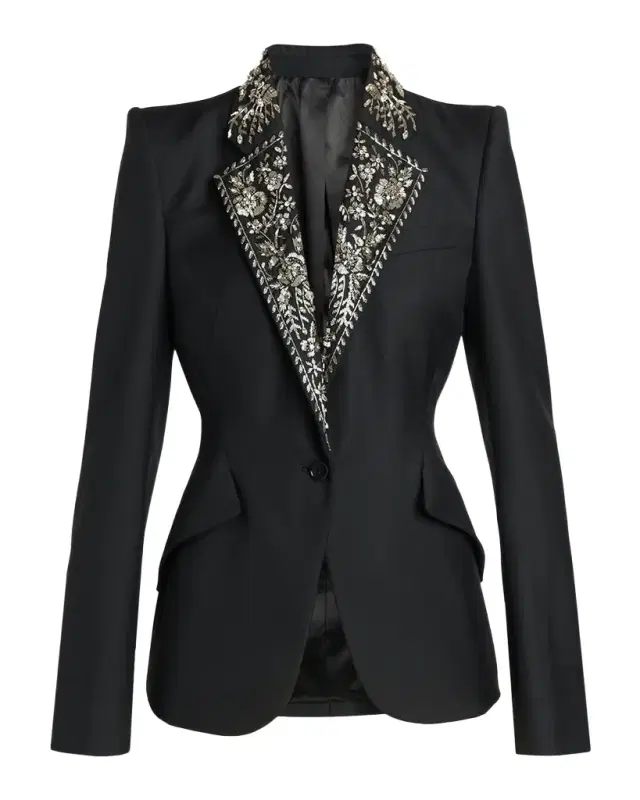 McQueen Beaded Lapel Single-Breasted Jacket