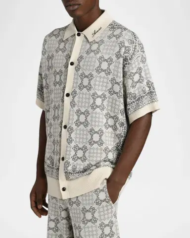 AMIRI Men's MA Quad Check Knit Short-Sleeve Shirt | Thumbnail 3 AMIRI Men's MA Quad Check Knit Short-Sleeve Shirt | Thumbnail 3