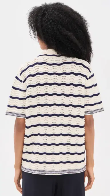 La Ligne Oversized Short Sleeve Shirt Cream/Navy L | Thumbnail 3