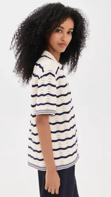 La Ligne Oversized Short Sleeve Shirt Cream/Navy L | Thumbnail 4