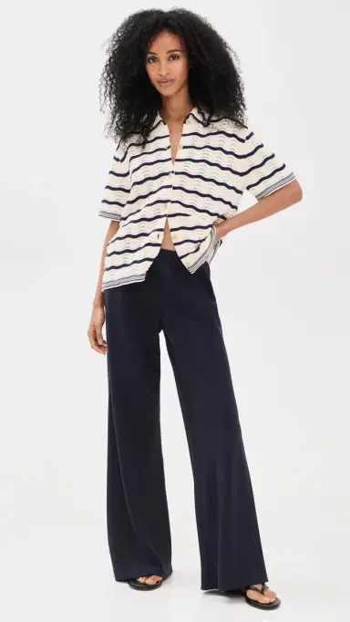 La Ligne Oversized Short Sleeve Shirt Cream/Navy L | Thumbnail 5